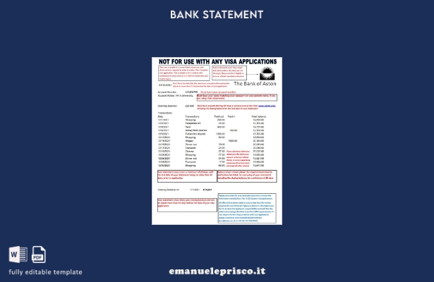 stile verificato Regno Unito Modello Excel di estratto conto della Bank of Aston