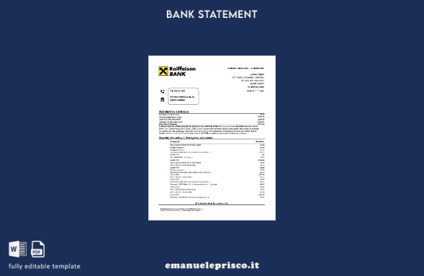 stile verificato Romania Raiffeisen Bank nel modello Excel di estratto conto in