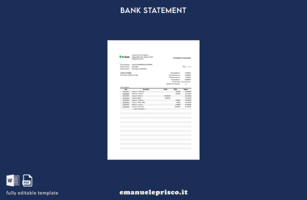 stile verificato Ucraina Un modello word di estratto conto bancario