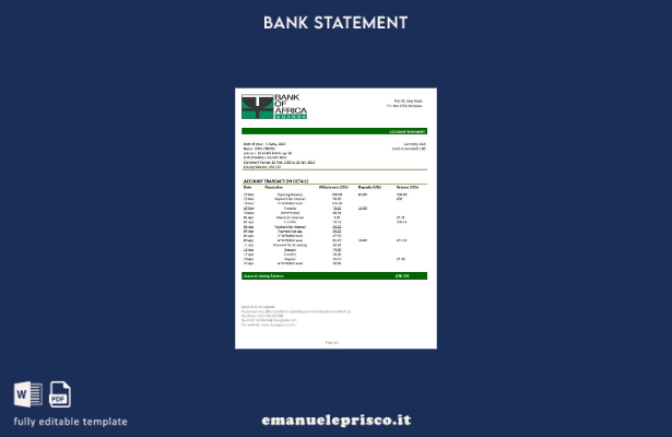 stile verificato modello word di estratto conto bancario con prova dell'indirizz