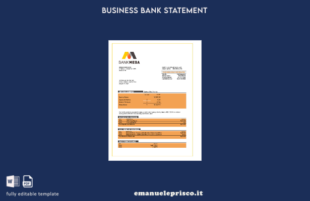 estratto conto corrente aziendale Bank Mega in stile verificato Modello Word e P