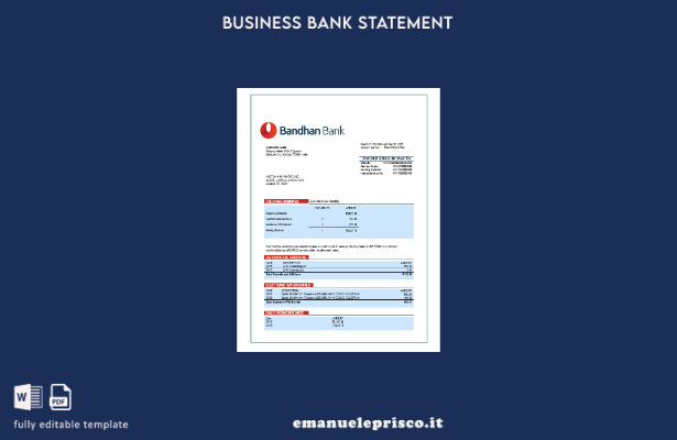 modello Word e PDF dell'estratto conto dell'organizzazione Bandhan Bank in stile