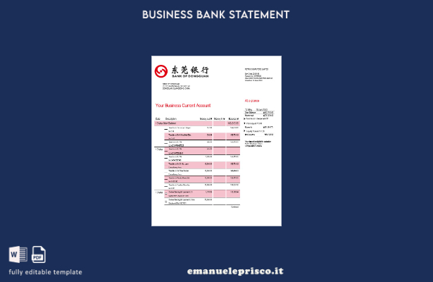modello Word e PDF dell'estratto conto dell'organizzazione Bank of Dongguan in s