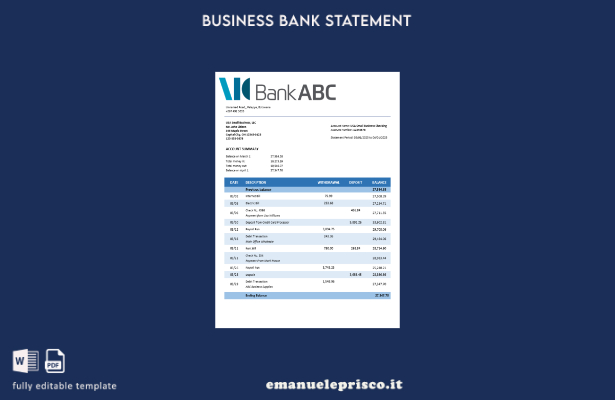 modello Word e PDF dell'estratto conto di controllo della società bancaria ABC i