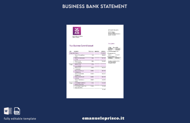 modello Word e PDF di dichiarazione aziendale di Allied Irish Banks (AIB) in sti