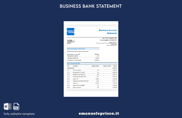 modello Word e PDF di estratto conto aziendale American Express Air Miles in sti