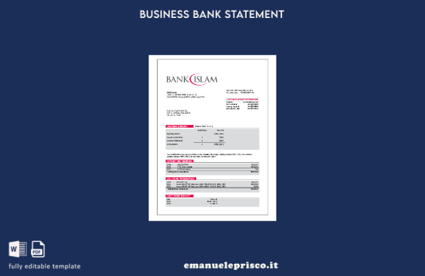 modello Word e PDF di estratto conto aziendale Bank Islam in stile verificato