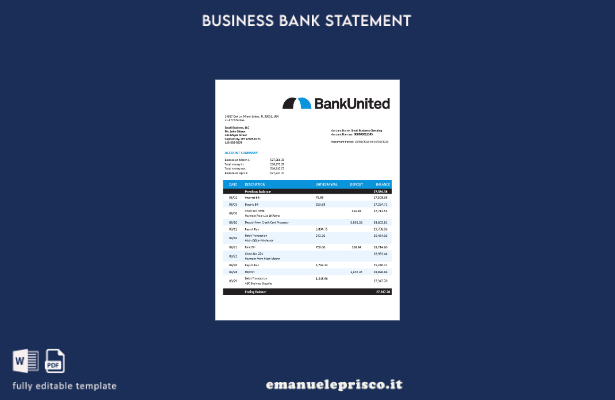 modello Word e PDF di estratto conto aziendale BankUnited in stile verificato