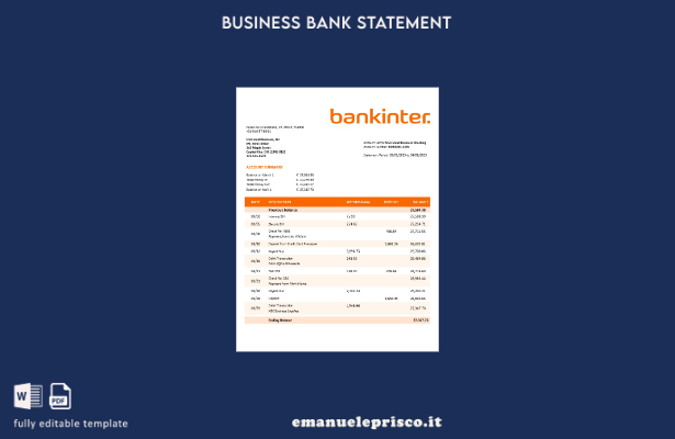 modello Word e PDF di estratto conto aziendale Bankinter in stile verificato