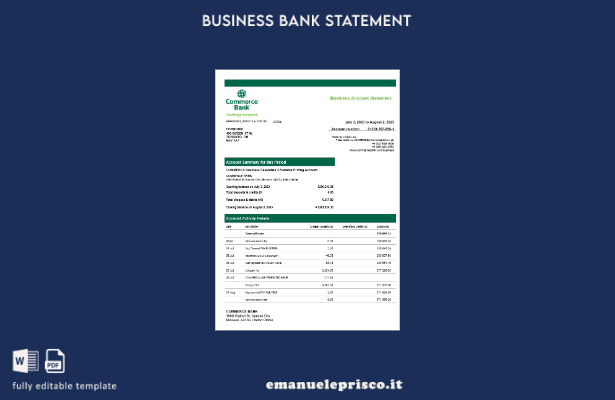 modello Word e PDF di estratto conto aziendale di Commerce Bank in stile verific