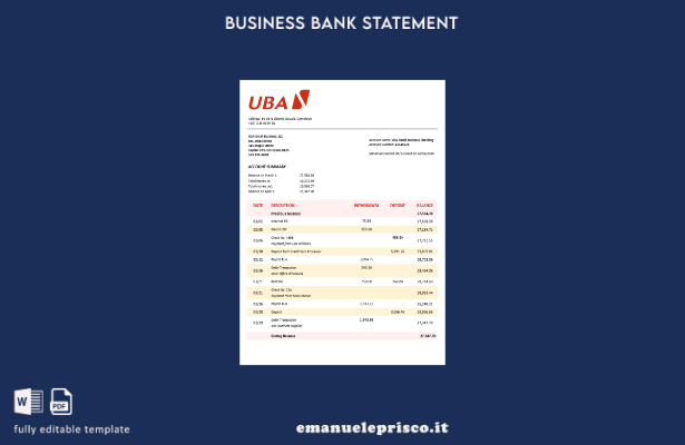 modello di dichiarazione aziendale UBA in stile verificato Modello in formato Wo