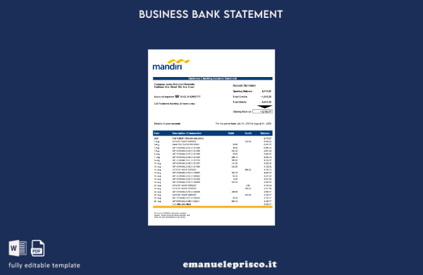 modello di estratto conto aziendale Mandiri in stile verificato Modello Word e P