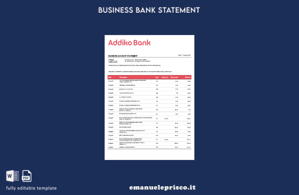 modello di estratto conto aziendale Montenegro Addiko stile verificato Modello W