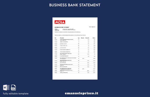 modello di estratto conto aziendale Moza Banco stile verificato Modello Word e P