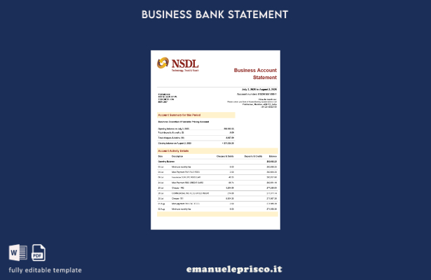 modello di estratto conto aziendale NSDL in stile verificato Modello in formato