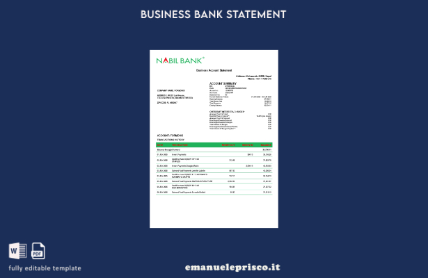 modello di estratto conto aziendale Nabil in stile verificato in formato Word e