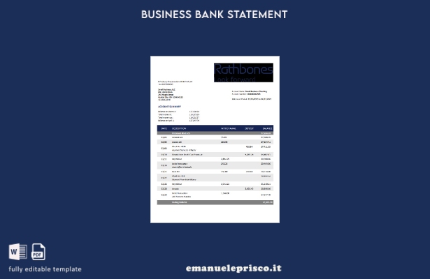 modello di estratto conto aziendale Rathbones Bank in stile verificato Modello W