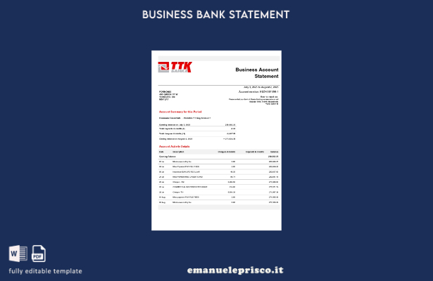 modello di estratto conto aziendale TTK in stile verificato Modello Word e PDF (