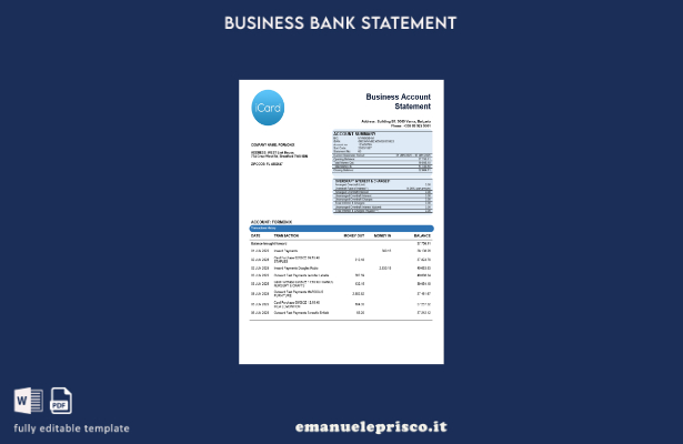 modello di estratto conto bancario aziendale iCard in stile verificato Modello i