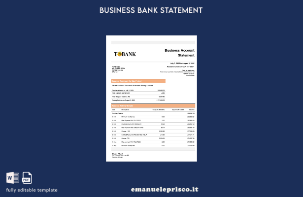 modello di estratto conto bancario aziendale in stile verificato T bank in forma