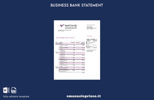 modello di estratto conto bancario con prova di indirizzo bancario di Natixis Al