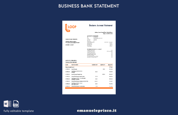 modello di estratto conto dell'impresa bancaria Kenya Loopa in stile verificato