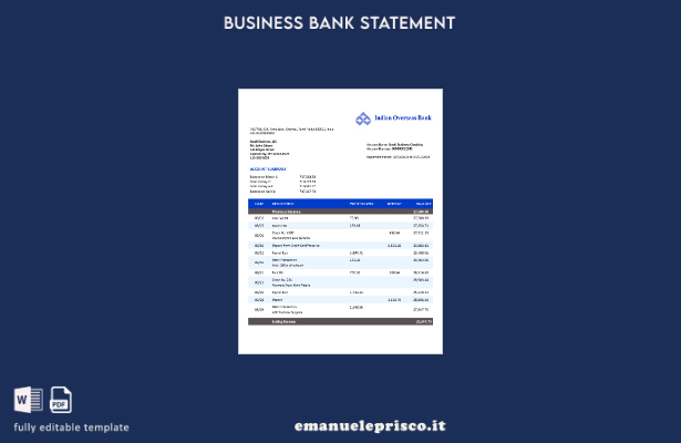 modello di estratto conto dell'organizzazione bancaria indiana d'oltremare in st