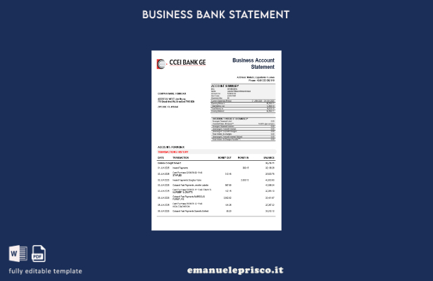 modello di estratto conto della società commerciale CCEI Bank in stile verificat