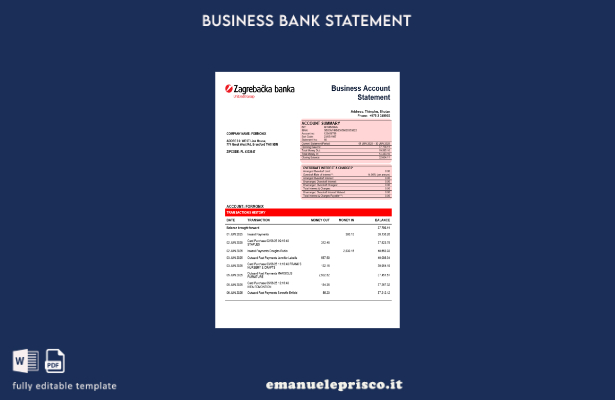 modello di estratto conto della società commerciale croata di Zagrebačka Bank in