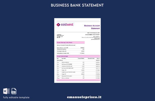 modello di estratto conto in formato Word snd PDF dell'azienda commerciale EastW