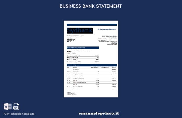 modello di modello Word e PDF di estratto conto aziendale Sydbank in stile verif