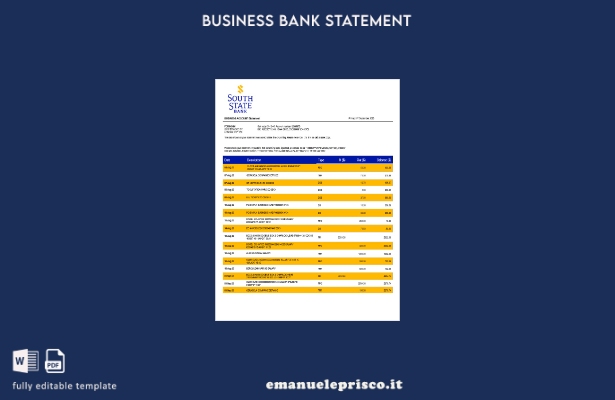 modello di modello Word e PDF di estratto conto aziendale della South State Bank