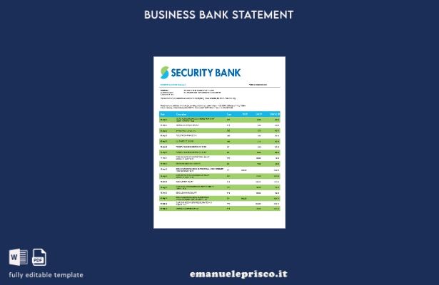 modello di modello Word e PDF di estratto conto aziendale di Security Bank in st