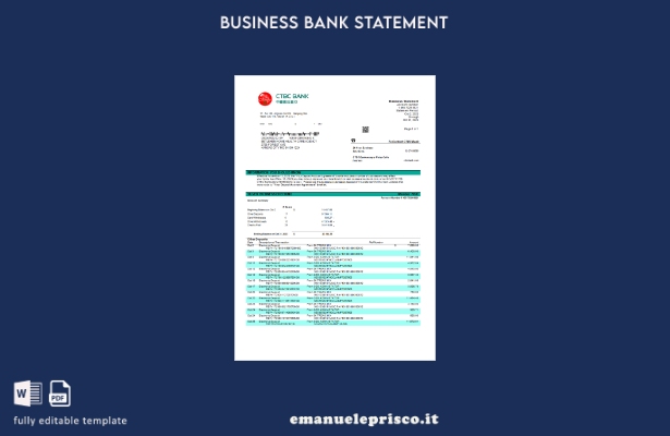 modello di modello Word e PDF di estratto conto della società CTBC Bank in stile