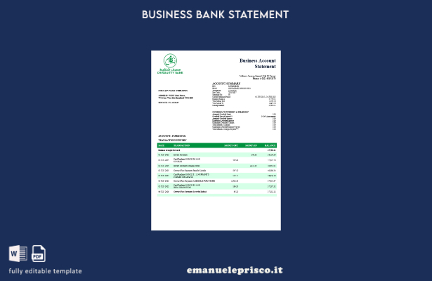 modello verificato di estratto conto aziendale Chinguitty in formato Word e PDF