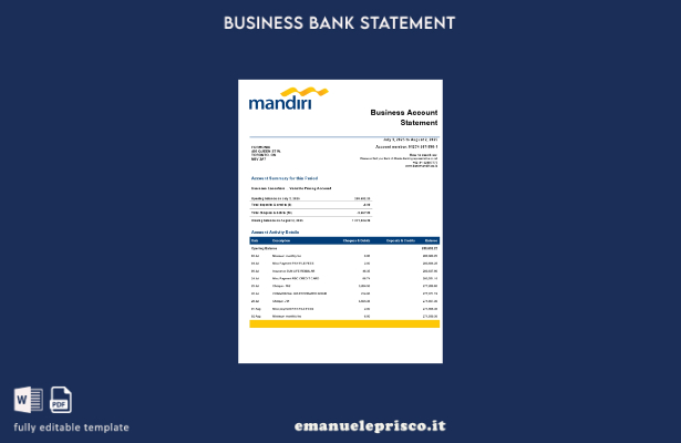 modello verificato di estratto conto aziendale del Corano Mandiri in stile Word