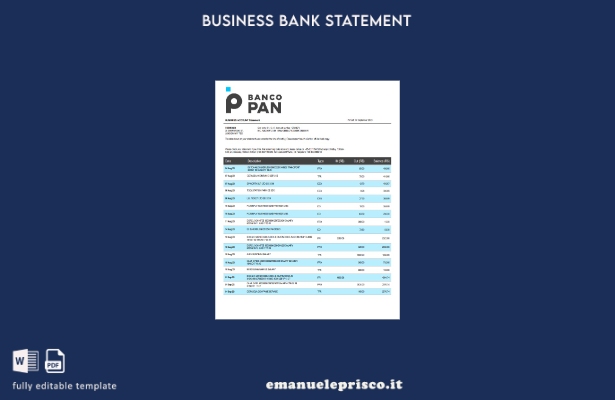 stile verificato Banco Pan Bank estratto conto aziendale Modello Word e PDF