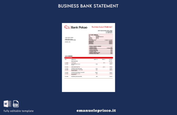stile verificato Bank Pekao S. Un modello Word e PDF di dichiarazione aziendale