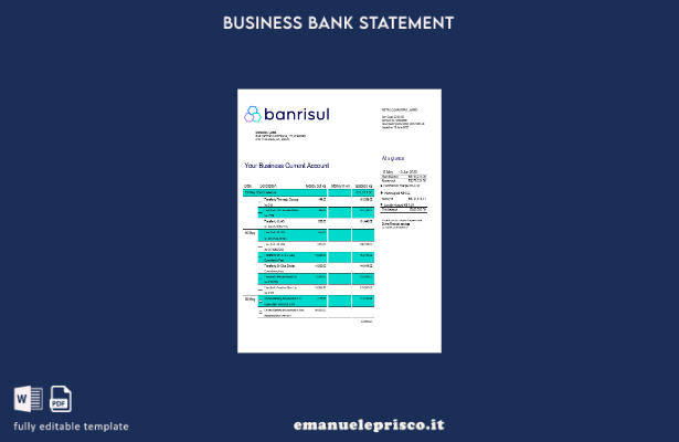 stile verificato Banrisul Bank Estratto conto aziendale Modello Word e PDF