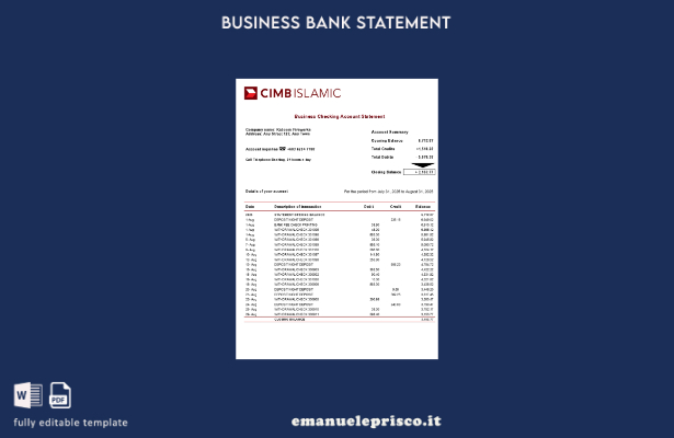 stile verificato CIMB Società islamica che controlla l'estratto conto Modello Wo