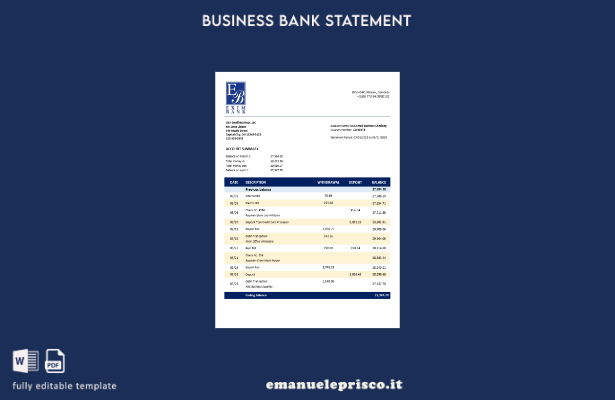 stile verificato Comoran Exim estratto conto bancario aziendale Modello in forma