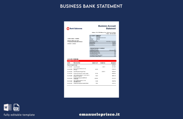 stile verificato Dichiarazione aziendale della Banca Gaborone Modello in formato
