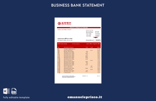 stile verificato Dichiarazione aziendale della Banca di Pechino Modello Word e P