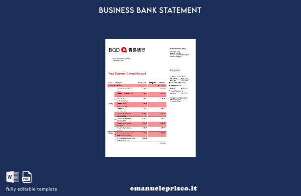 stile verificato Dichiarazione aziendale della Banca di Qingdao Modello Word e P