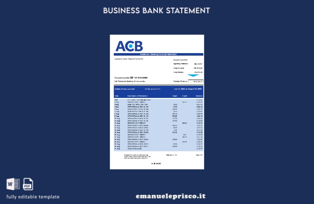 stile verificato Estratto conto aziendale ACB Bank Modello Word e PDF