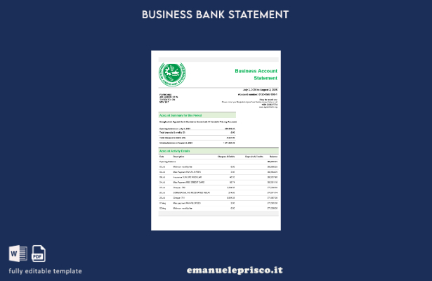 stile verificato Estratto conto aziendale Agrani Bank Modello Word e PDF