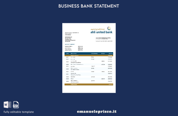 stile verificato Estratto conto aziendale Ahli United Bank Modello Word e PDF