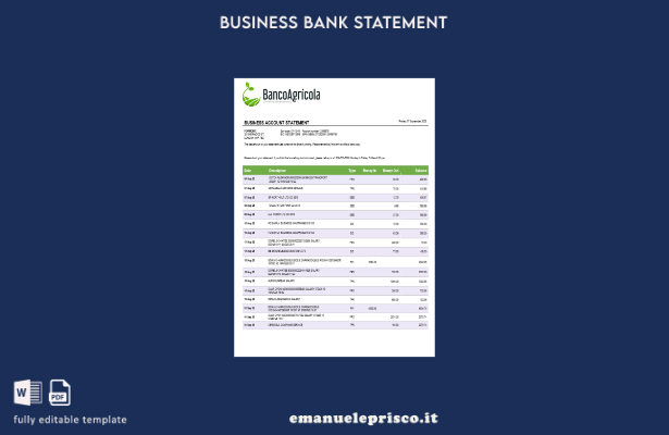 stile verificato Estratto conto aziendale Banco Agricola Modello Word e PDF