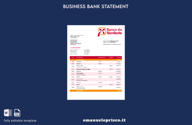 stile verificato Estratto conto aziendale Banco do Nordeste Modello Word e PDF