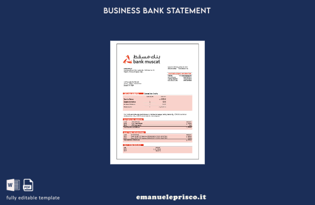 stile verificato Estratto conto aziendale Bank Muscat Modello Word e PDF
